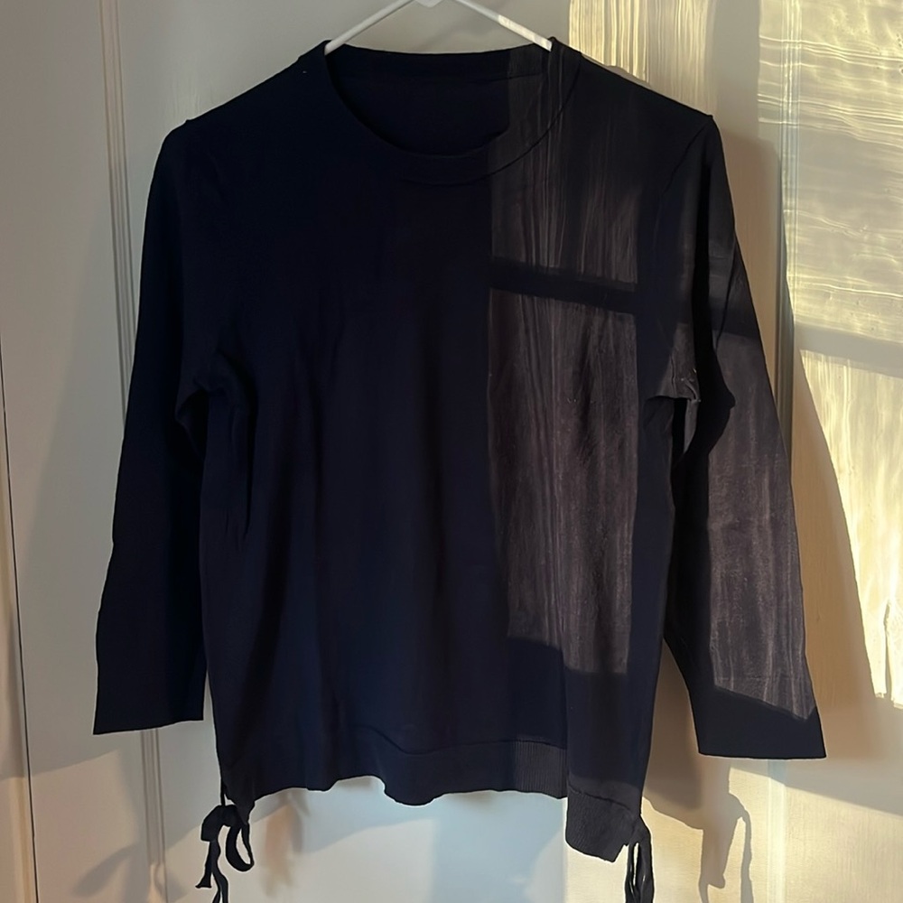 Kate Spade navy 3/4 sleeve sweater with ties at hip